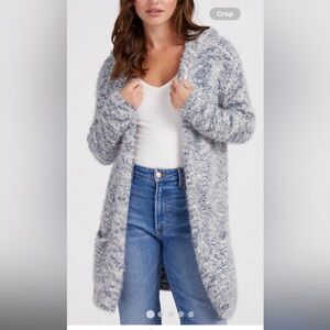 Long open boucle cozy cardigan